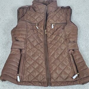 Daisy Quilted Zip Up Puffer Vest Women's Size Small Coffee Brown Color